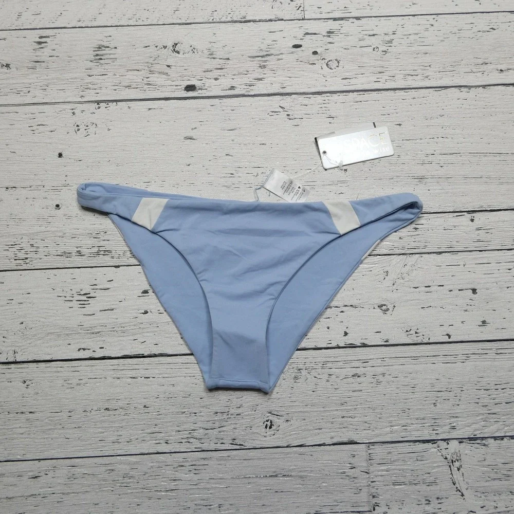 L Space Johnny‎ Bikini Bottom Womens Large Blue White Swimwear Made USA CBJHC18